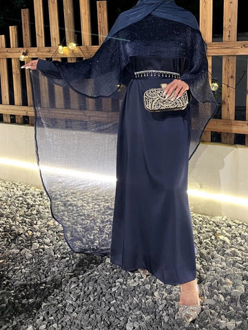 Gleaming Three‑Piece Luxe Abaya Ensemble